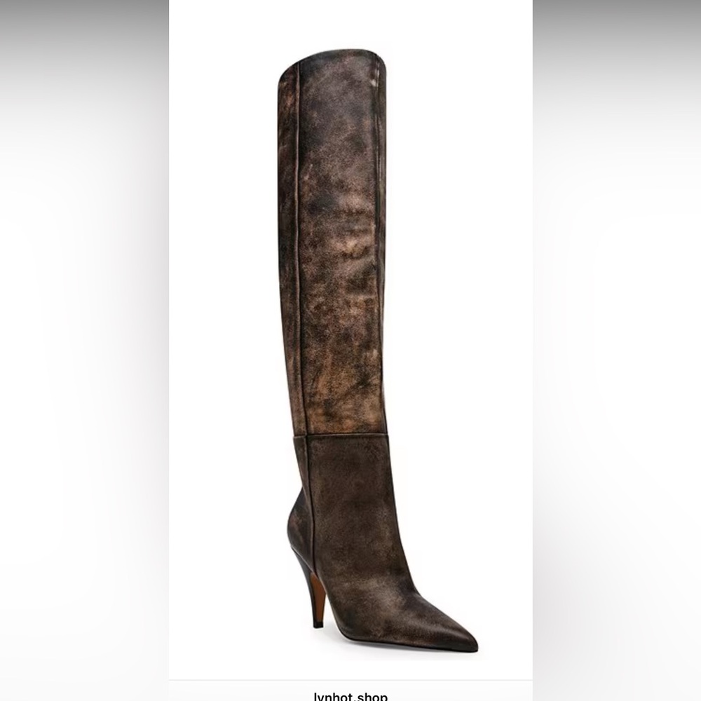 Steve Madden Bellamie Brown Distressed Thigh-High wide calf Leather Boots